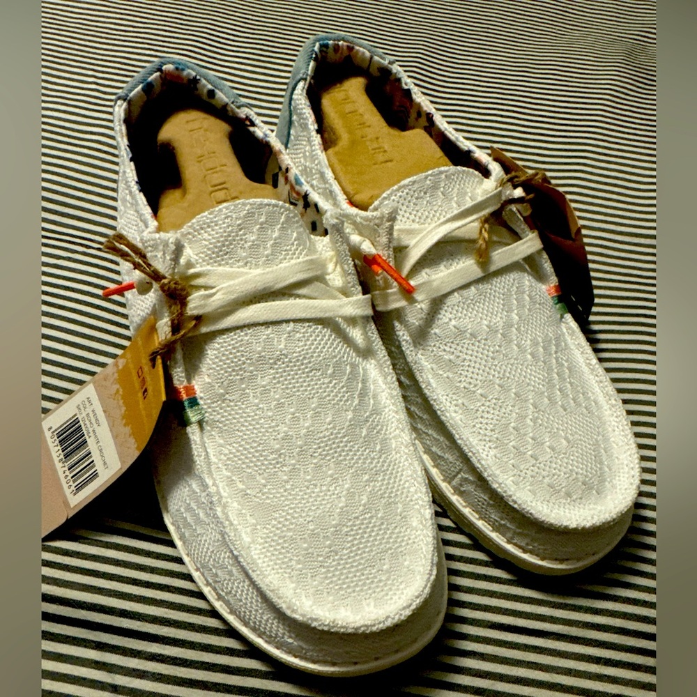 Hey Dude Womens Wendy Boho White Crochet Slip On Casual Walking Shoes US 9 EU 40